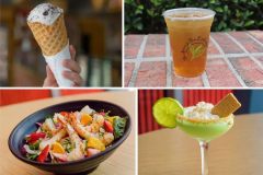 Exquisito Guanabana Stracciatella Eis, Florida Sunshine Tea, Grilled Key West Pink Shrimp Salad with Strawberry Vinaigrette und Key Lime Pie Martini