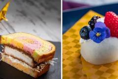 Links: Rainbow Katsu Sando: Schweineschnitzel-Sandwich mit würziger Tonkatsu-Sauce und Kohl in regenbogensüßem Brot - rechts: Ichigo Daifuku: Mochi aus gemischten Beeren, süße Azukibohnenpaste und Mascarpone