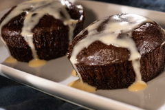 Warm Chocolate Pudding Cake with Irish Cream Liqueur Custard