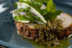 Roasted Porchetta with Lemon-Parsley Salsa Verde and Shaved Fennel Salad