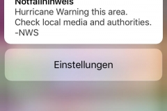 Screenshot eines Notfallhinweises zum Hurricane auf dem Handy