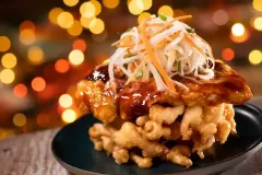 Spicy Korean Chicken on a Funnel Cake