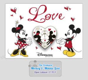 Zum Valentinstag: Postkarte & Pin Mickey und Minnie Love