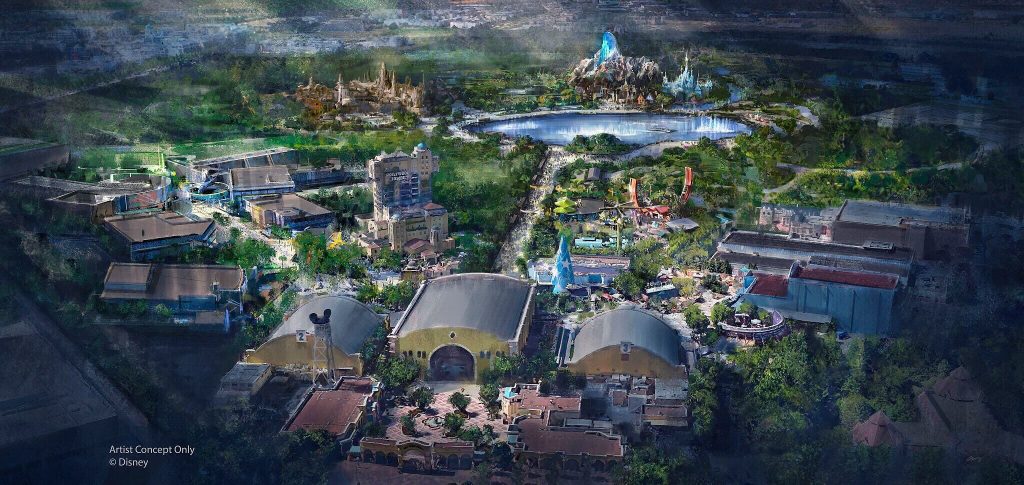 Concept Art mit den neuen Ländern für die Erweiterung der Walt Disney Studios Paris mit Star Wars Land, Marvel Land und Frozen Land