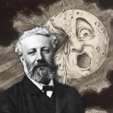 Jules Verne vor dem Mond aus Von der Erde zum Mond