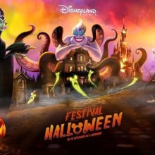 Ursula, Maleficent und Captain Hook mit Kürbisen, Phantom Manor und dem Dornröschenschloss