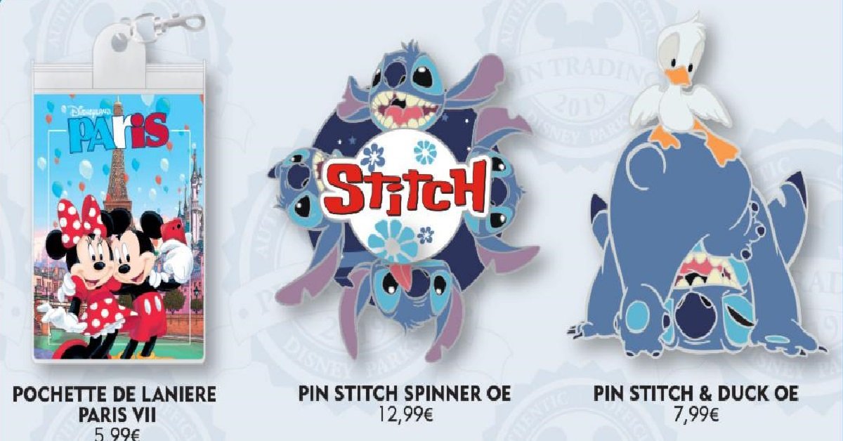 Zwei Pins mit Stitch-Motiv und ein Lanyard-Täschen mit Mickey & Minnie in Paris