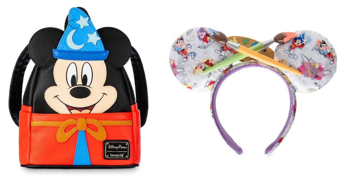 Rucksack mit Mickey Mouse als Zauberlehrling und Ohren-Haarreif mit Pinseln aus der Ink& Paint Collection