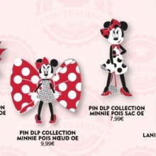 Auf einer Grafik sind drei Minnie Mouse Pins und ein passendes Pin-Lanyard zu sehen