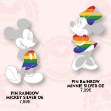 Mickey Mouse und Minnie Mouse Pins, die mit Regenbogenfarben verziert sind