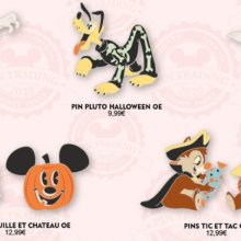 Eine Infografik zeigt mehrere Disney Halloween Pins aus dem Disneyland Paris