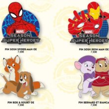 Vier Disney und Marvel Pins zu verschiedenen Themen