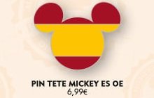 Auf einer Infografik sind fünf Disney Pins in Form von Mickeys Kopf und mit unterschiedlichen Flaggen europäischer Länder zu sehen