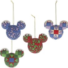 vier bunt bemalte Mickeyköpfe als Ornament