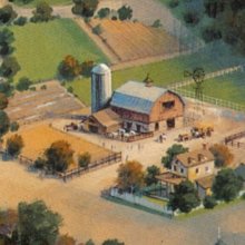 Konzeptzeichnung für einen Themenbereich für Disney's America im Farm-Stil