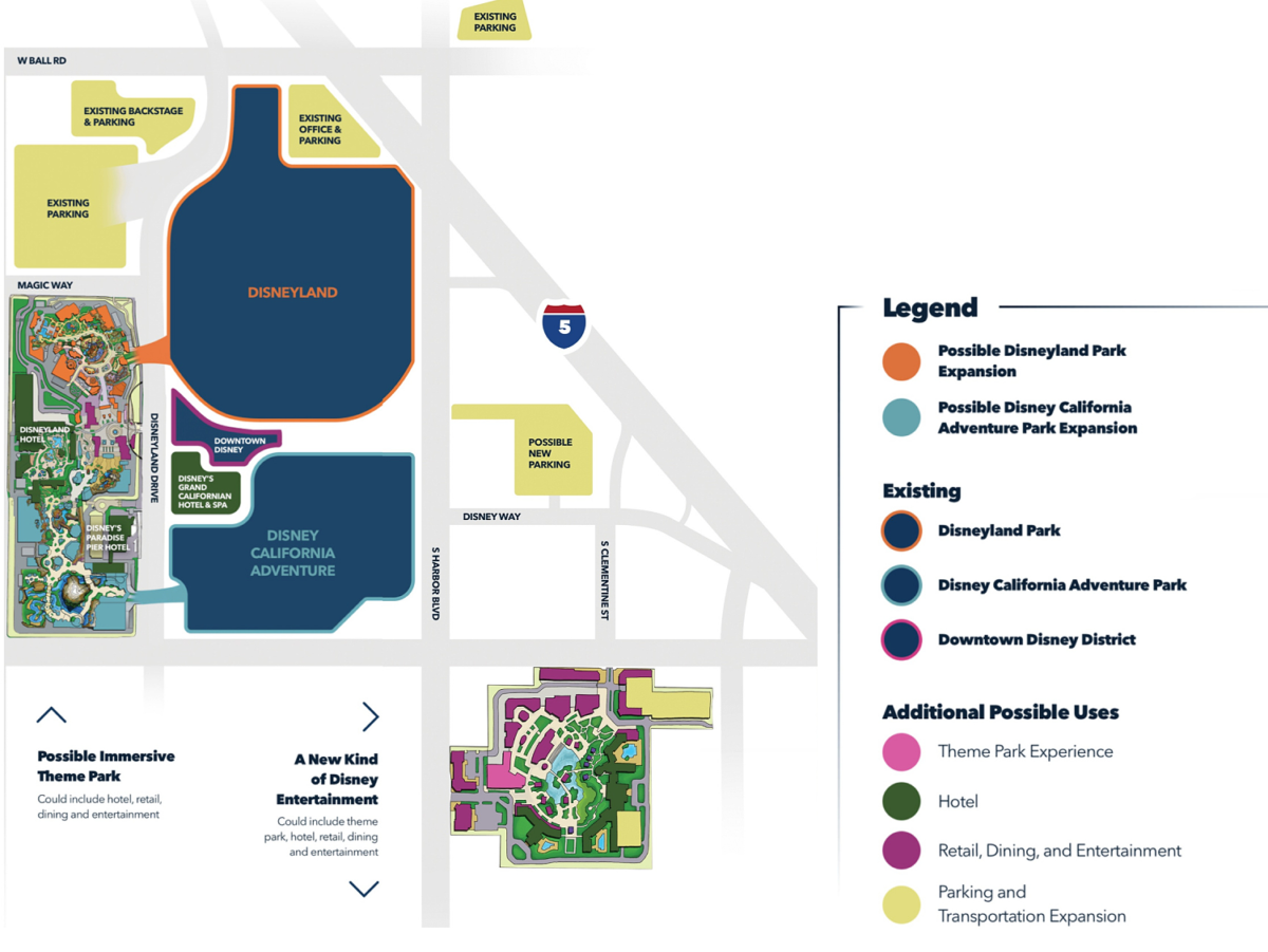 Karte zu den Disneyland Erweiterungsplänen mit Westside und Harborshopping