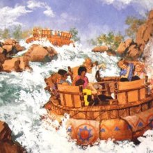 Eine Konzeptzeichnung zeigt die Pläne für eine Wildwasserbahn in Disney's America