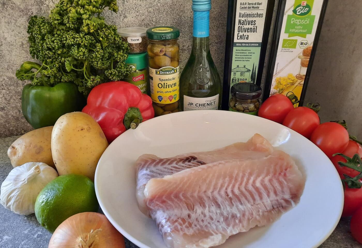 Zutaten für den Pescado a la Veracruzana, ein Fischgericht aus dem mexikanischen Pavillon in Epcot