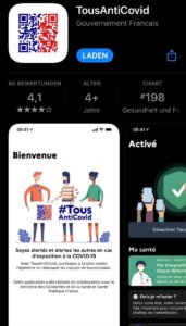 Screenshot der TousAntiCovid App aus Frankreich