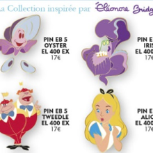 Vier Pins zu Figuren aus dem Disney Klassiker Alice im Wunderland