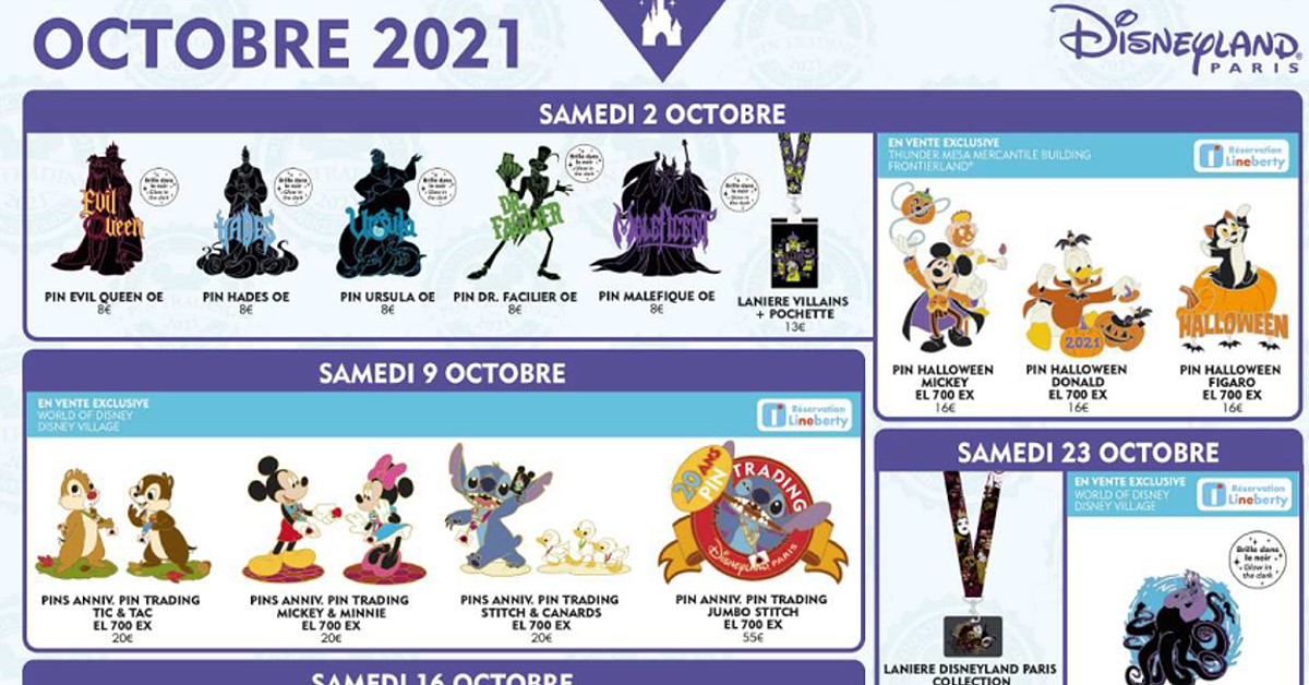 Pin-Neuerscheinungen im Oktober 2021 in Disneyland Paris