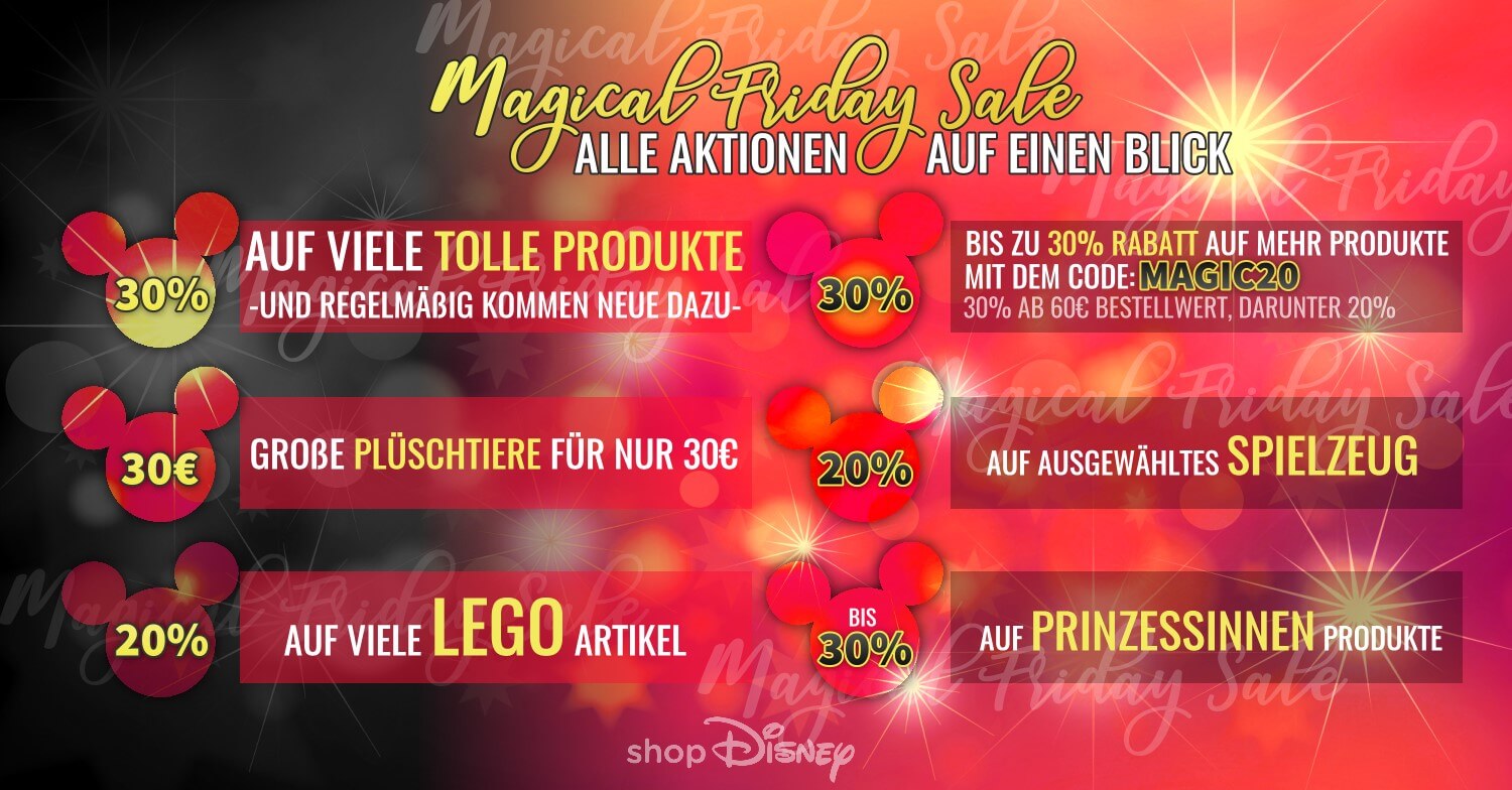 Übersicht über die verschiedenen Rabattcodes & Rabattaktionen zur Black Week bei shopDisney