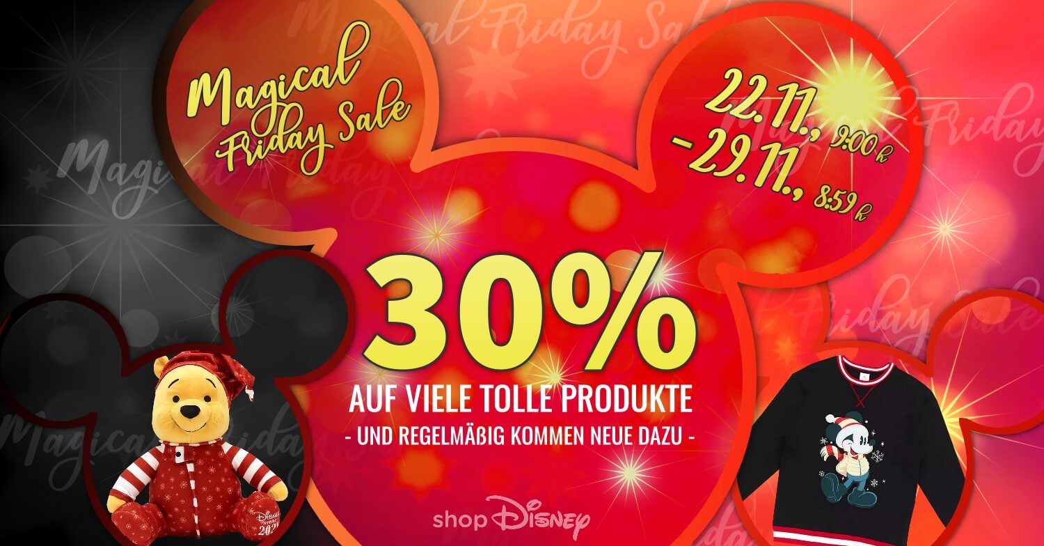 Werbung für das Angebot mit 30% Rabatt in der Black Week bei Shop Disney