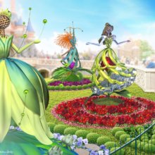 Konzeptzeichnung eines Blumenbeetes mit Figuren der Disney Prinzessinnen