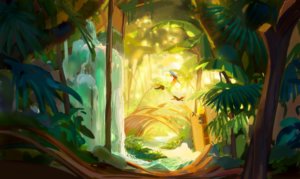 Concept Art des Urwaldes der den Eingang zum neuen Enchanted Rainforest bilden wird