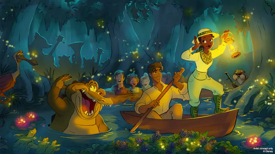 Konzeptzeichnung zur Attraktion Tiana's Bayou Adventure