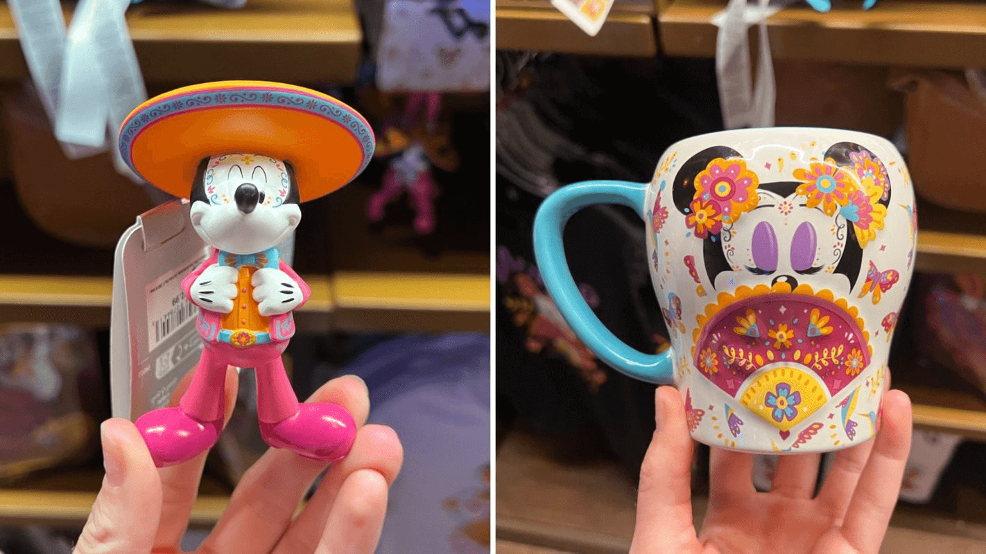 Ein Weihnachtsbaumornament und eine Tasse mit Disney Mexiko-Motiven