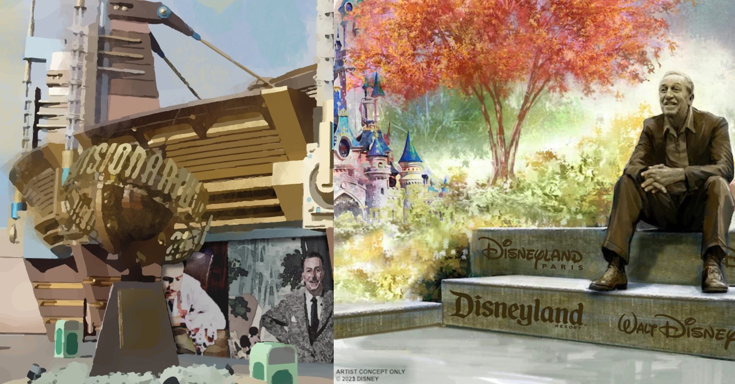 Ausschnitte aus den Concept Arts für beide Neuheiten im Discoveryland: Walt Disney's Visionarium & Visionary's Point