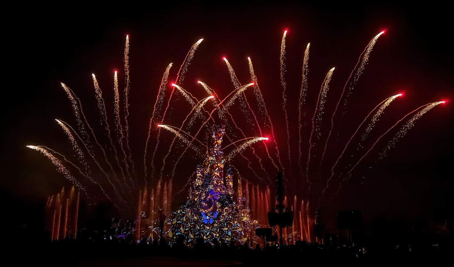 Feuerwerk am nächtlichen Himmel über dem Sleeping Beauty Castle