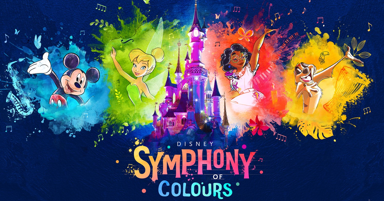 Disney Symphony of Colours Logo mit Mickey Mouse, Tinkerbell, Mirabel und Timon