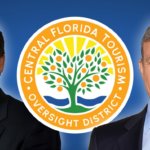 Ron DeSantis, Bob Iger und das Logo des Central Florida Tourism Oversight District