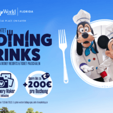 Werbegrafik für das Free Dining Angebot für 2025 in Walt Disney World