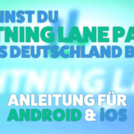 Grafik, die Apple und Android Logo auf blau-grünem Hintergrund zeigt, sowie die Aufschrift 'So kannst du Lighning Lane Passes aus Deutschland buchen'