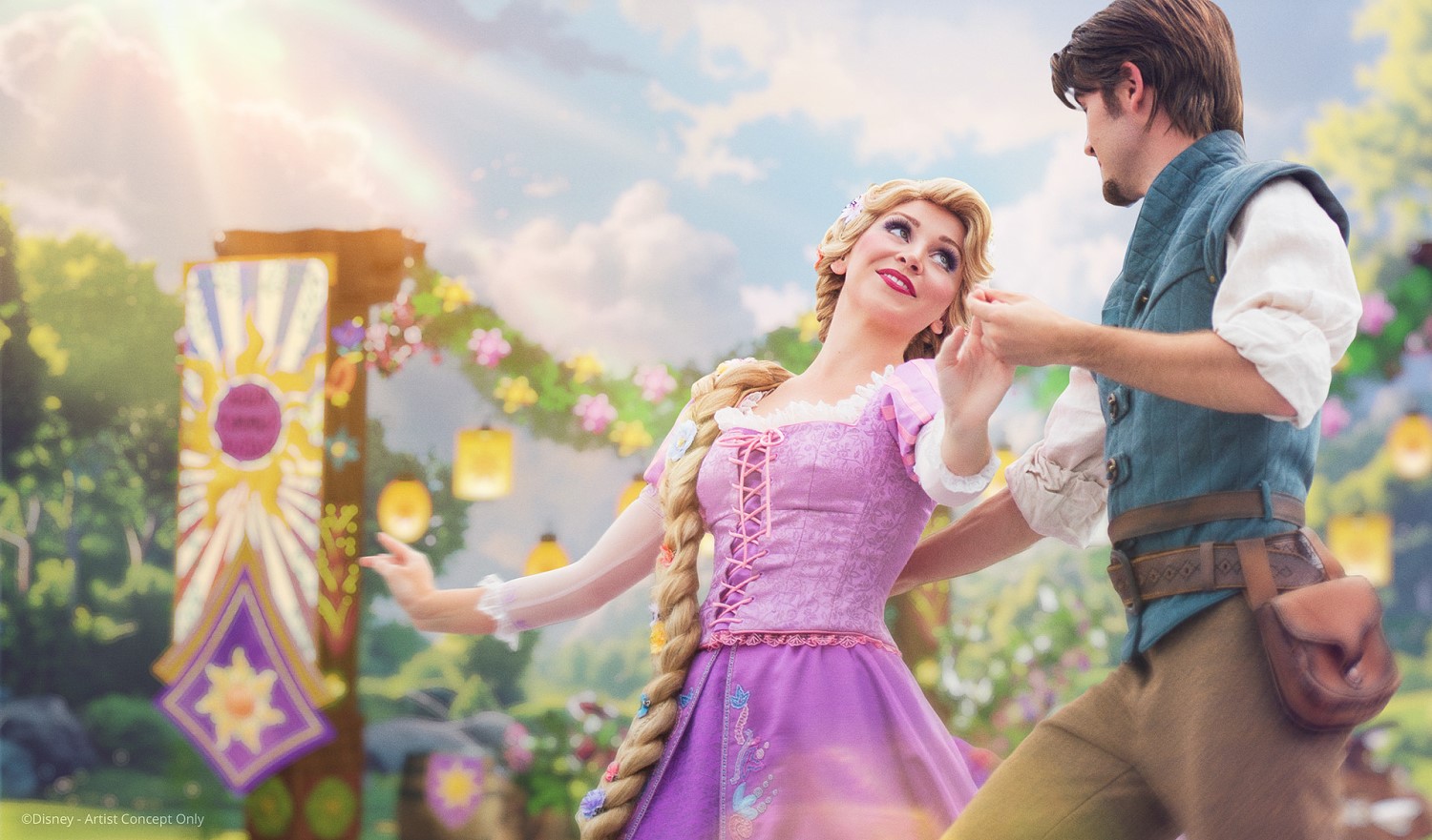 Rapunzel und Flynn tanzen im Fantasyland