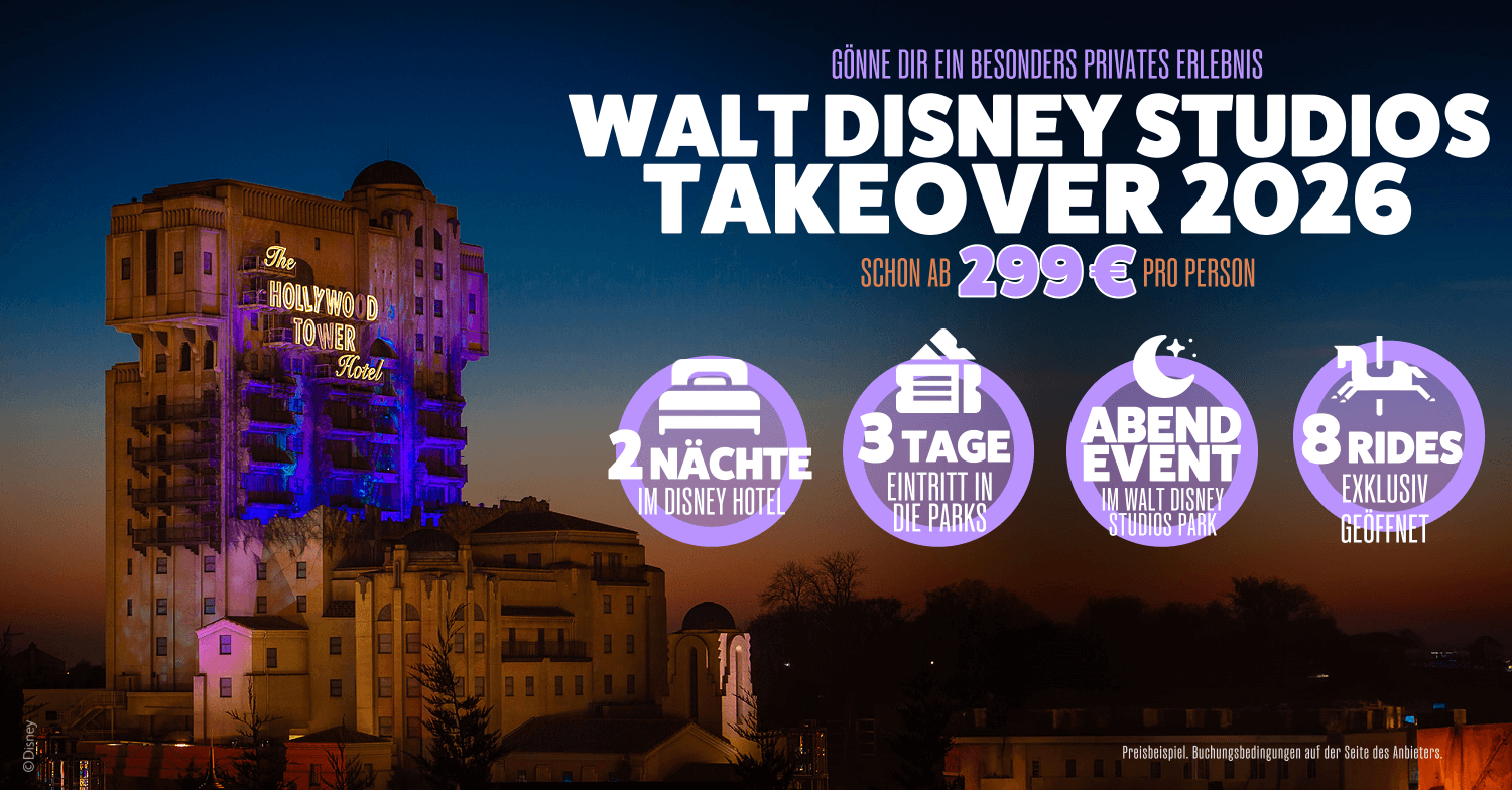 Walt Disney Studios Park Takeover 2026 - 3 Tage Disneyland mit exklusivem Abendevent ab 319 Euro pro Person